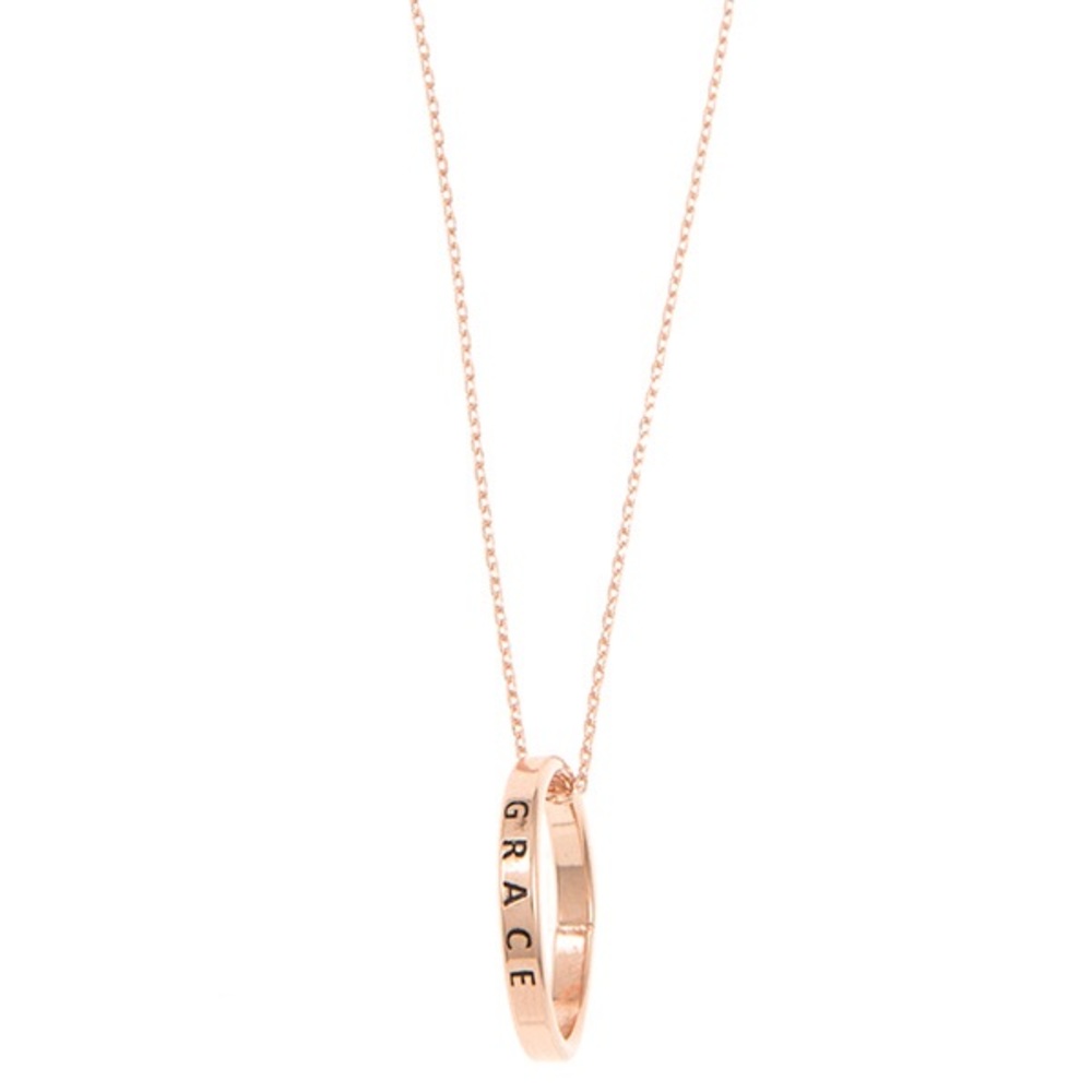 Rose Gold Grace Engraved Ring Pendant Necklace NEW - Picture 3 of 3